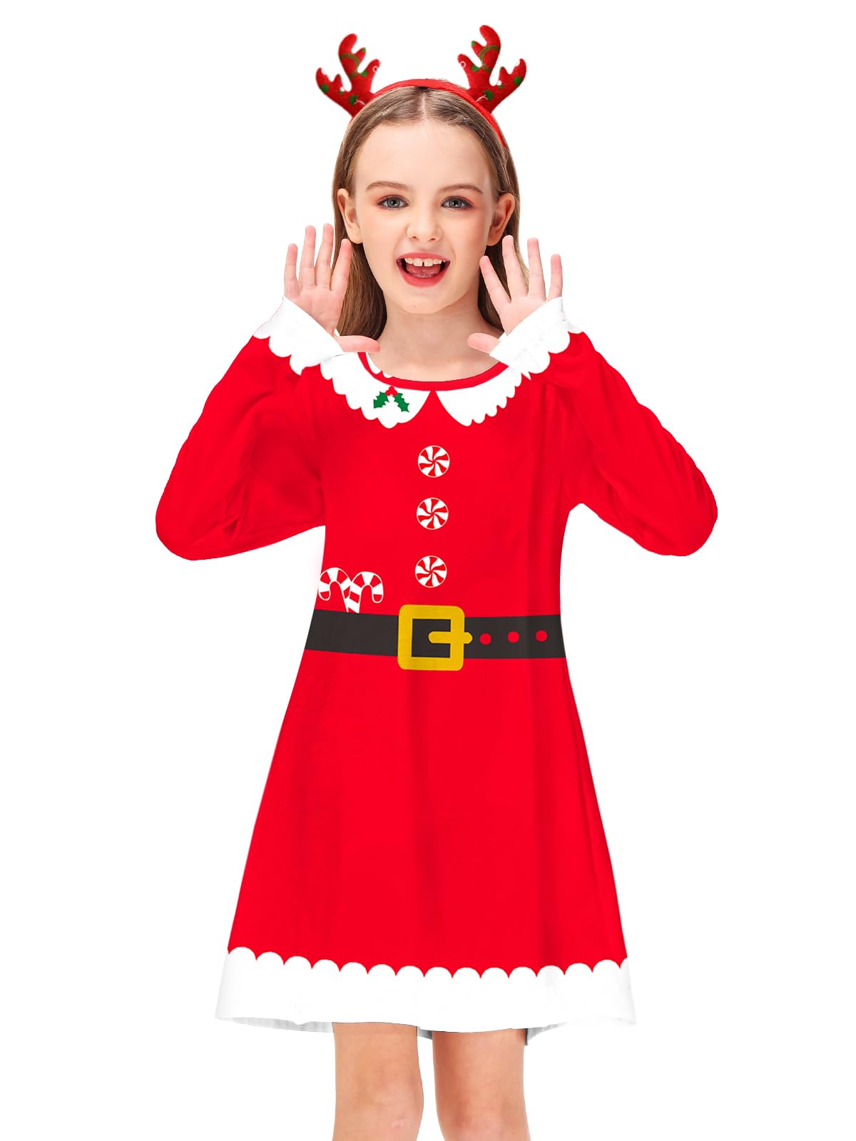 Christmas Santa Dress for Girl Long Sleeve Xmas Red Tshirt Dress Unique Ugly Swing Dresses 5-6 Years