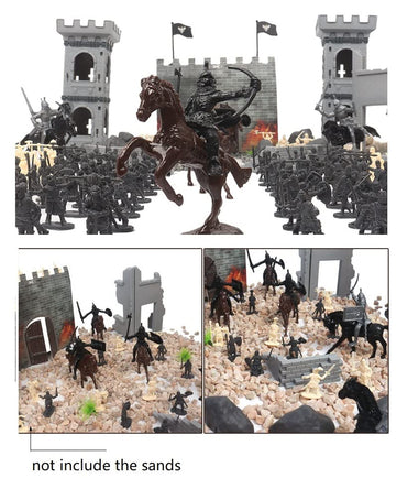 Enajucy 254Pcs/Set Medieval Castle Knights Toy Soldier - Army Figures Miniature Playset With Castle, Four-Color Soldier, Cavalry