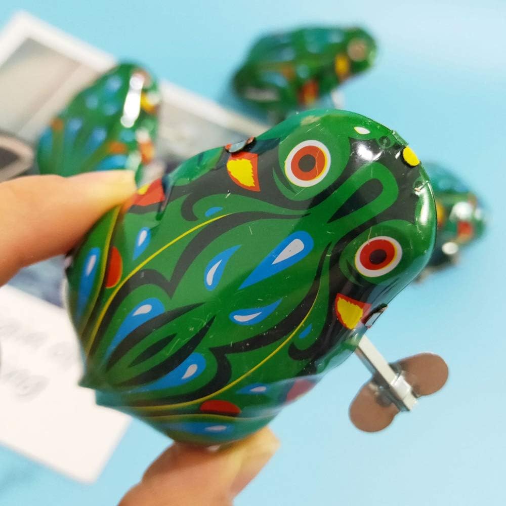 Hystyle 6 Pcs Clockwork Spring Frog Toy Green Metal Jumping Frog Wind Up Toys For Kids