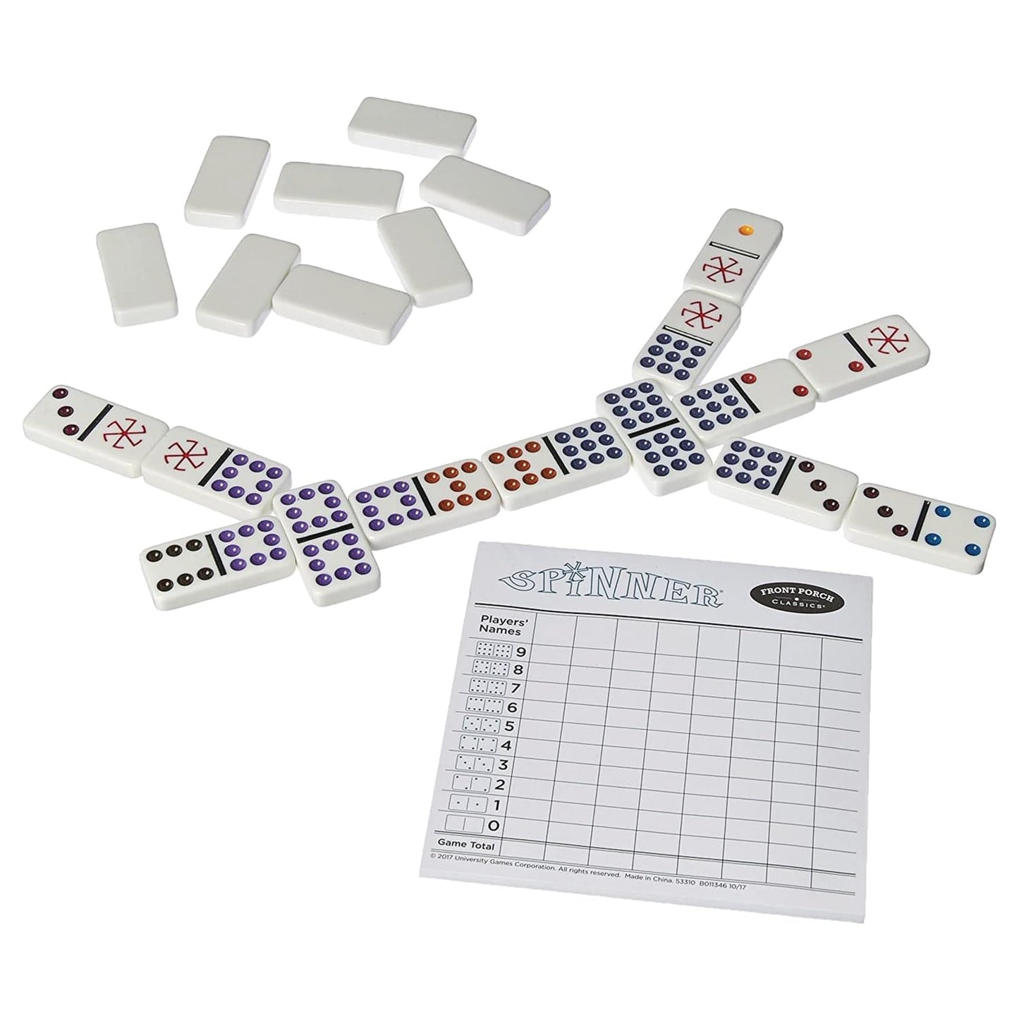 Front Porch Classics Spinner Domino Game Set, Wooden Case, Multicolor, for 2-8 Players, Ages 8+