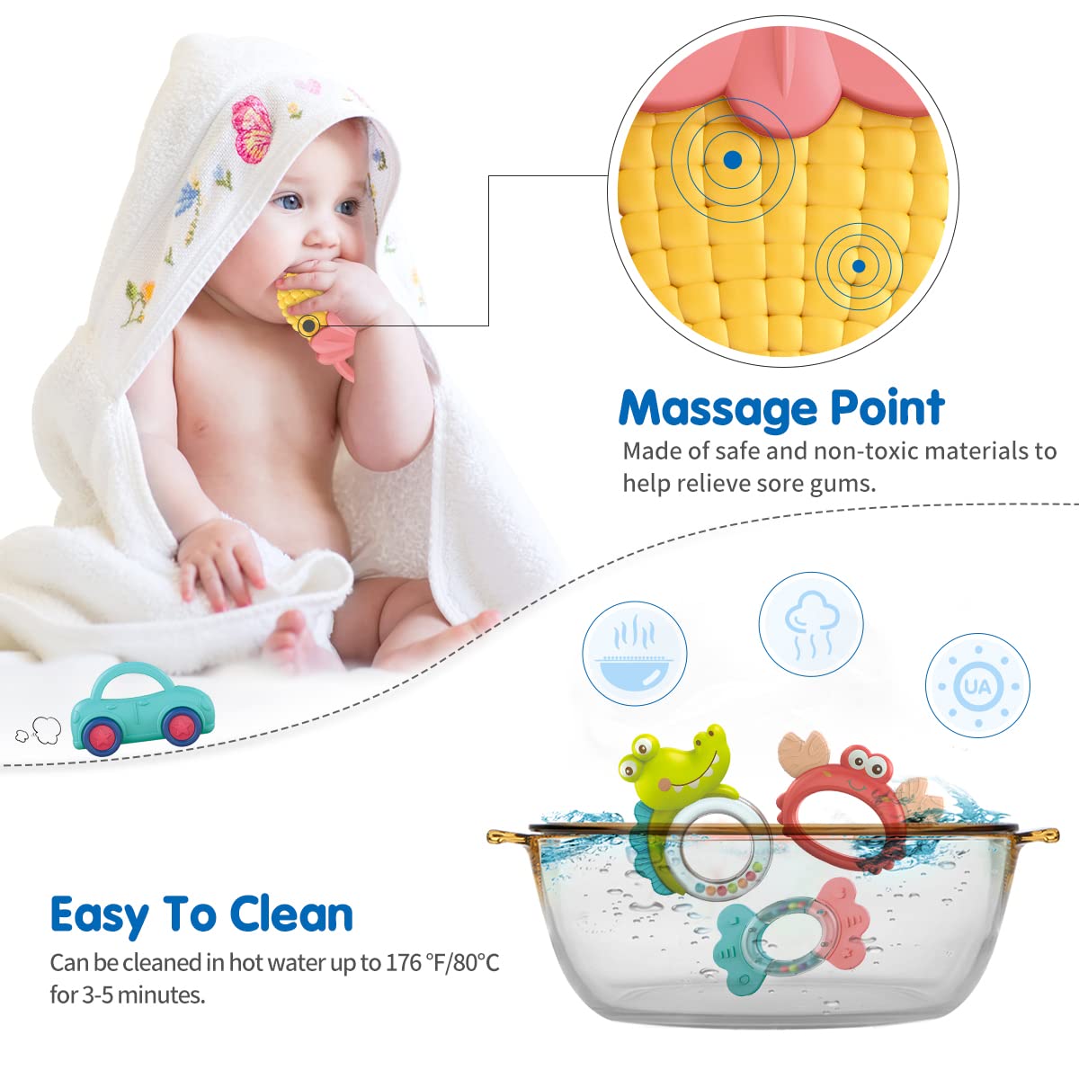 Qizebaby Baby Toys 6 To 12 Months, 12Pcs Rattle Baby Teething Toys, Shaker Grab And Spin Rattles Toy, Music Learning Toys For 0