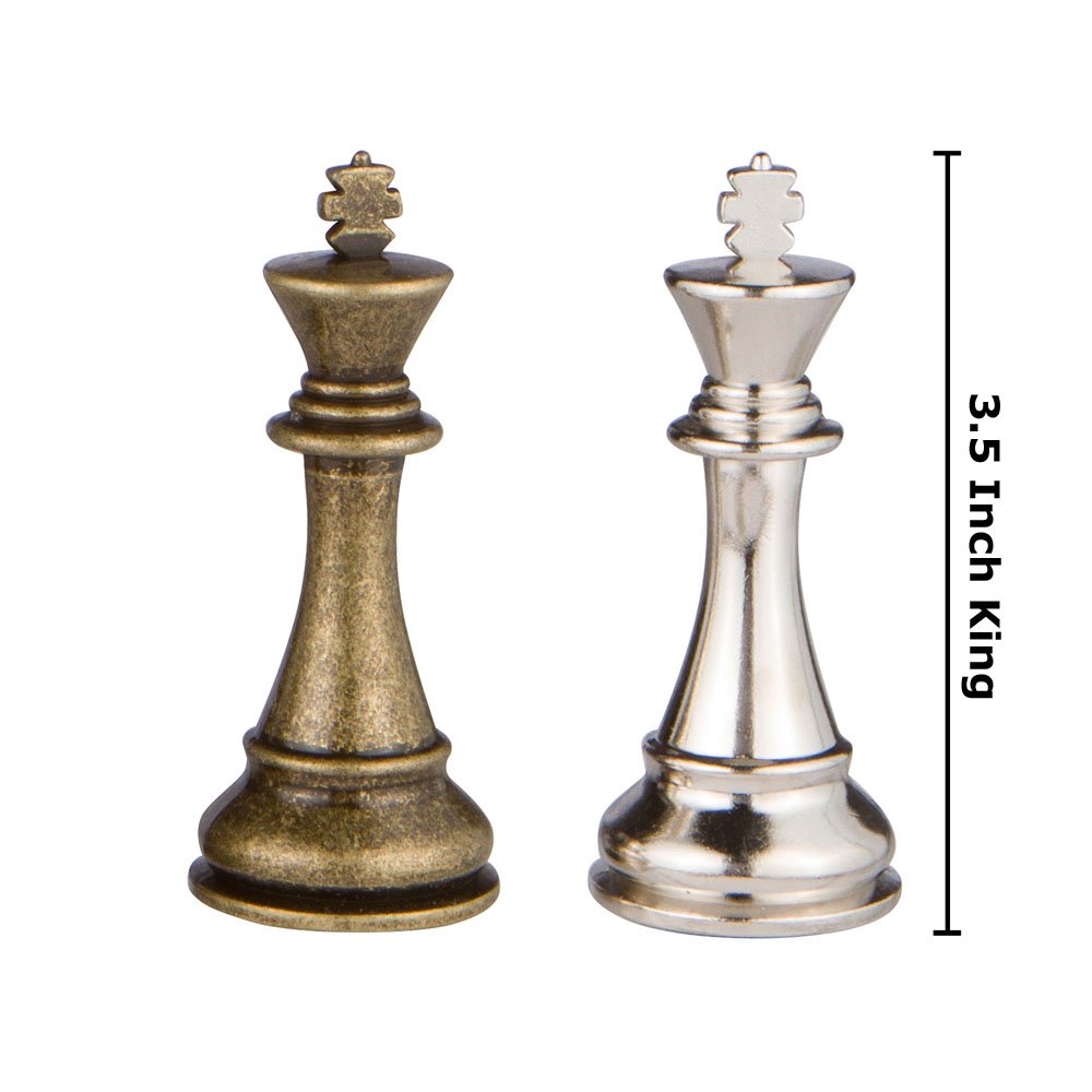 Best Chess Set Neptune Metal Chess Pieces - 3.5" King, Silver & Bronze, Extra Queens, Pieces Only