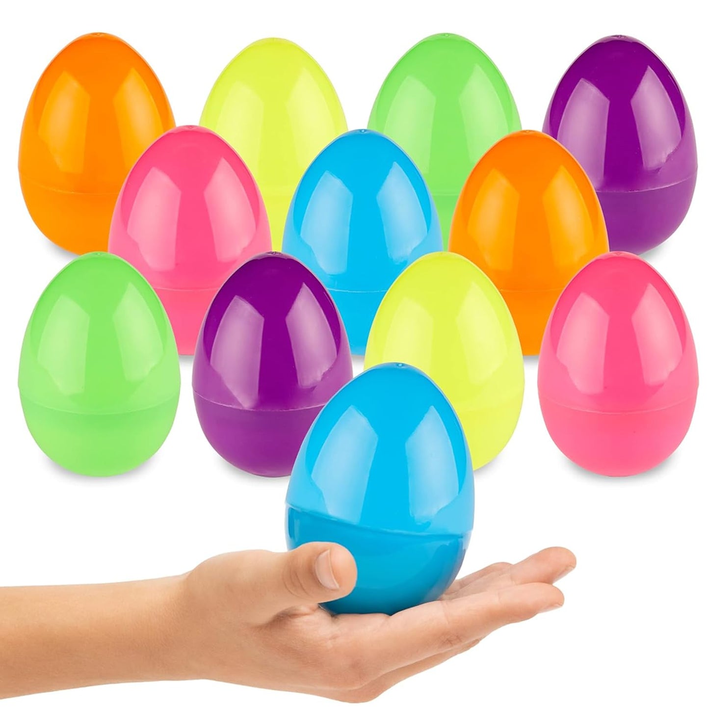 Prextex 3.5” Unfilled Easter Eggs, 12 Pcs - Empty Plastic Eggs Fillable With Candy, Presents For Toy Basket - Easter Decorations, Toy Egg Basket - Boys And Girls
