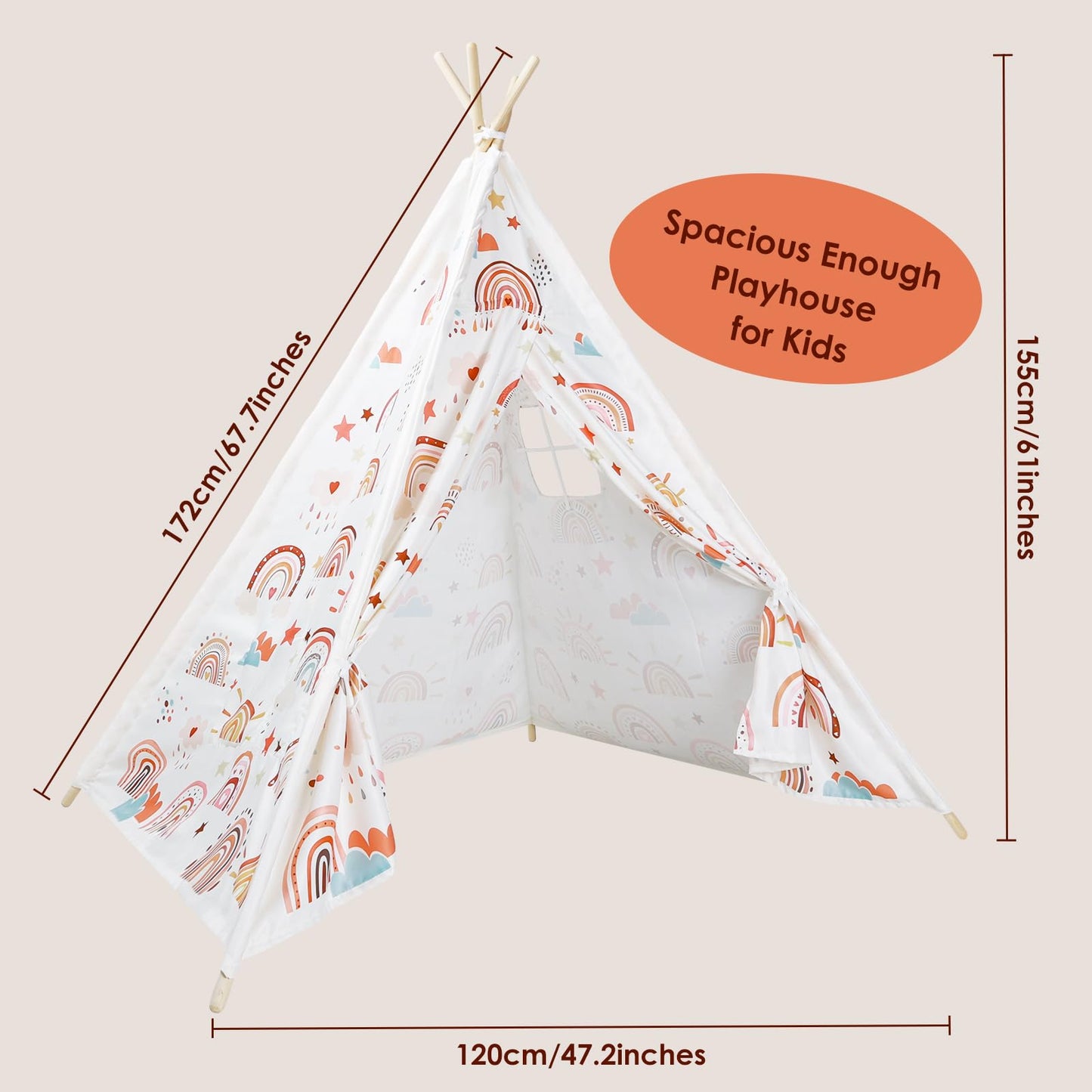 Kids Teepee Tent Toddler Tent Indian Tipi Tent For Kids Upgrade Stable Indoor Tent Playhouse Outdoor Play Tent For Girls & Boys