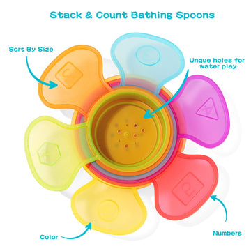 Baby Bath Toys For Kids Ages 1-3, 11 Pcs Mold Free Toddler Bath Toys For 2-4 Bathtub Water Table Pool Toys Rainbow Stackable Boats And Spoons For Babies 6-12 Months Early Learning Educational Gift