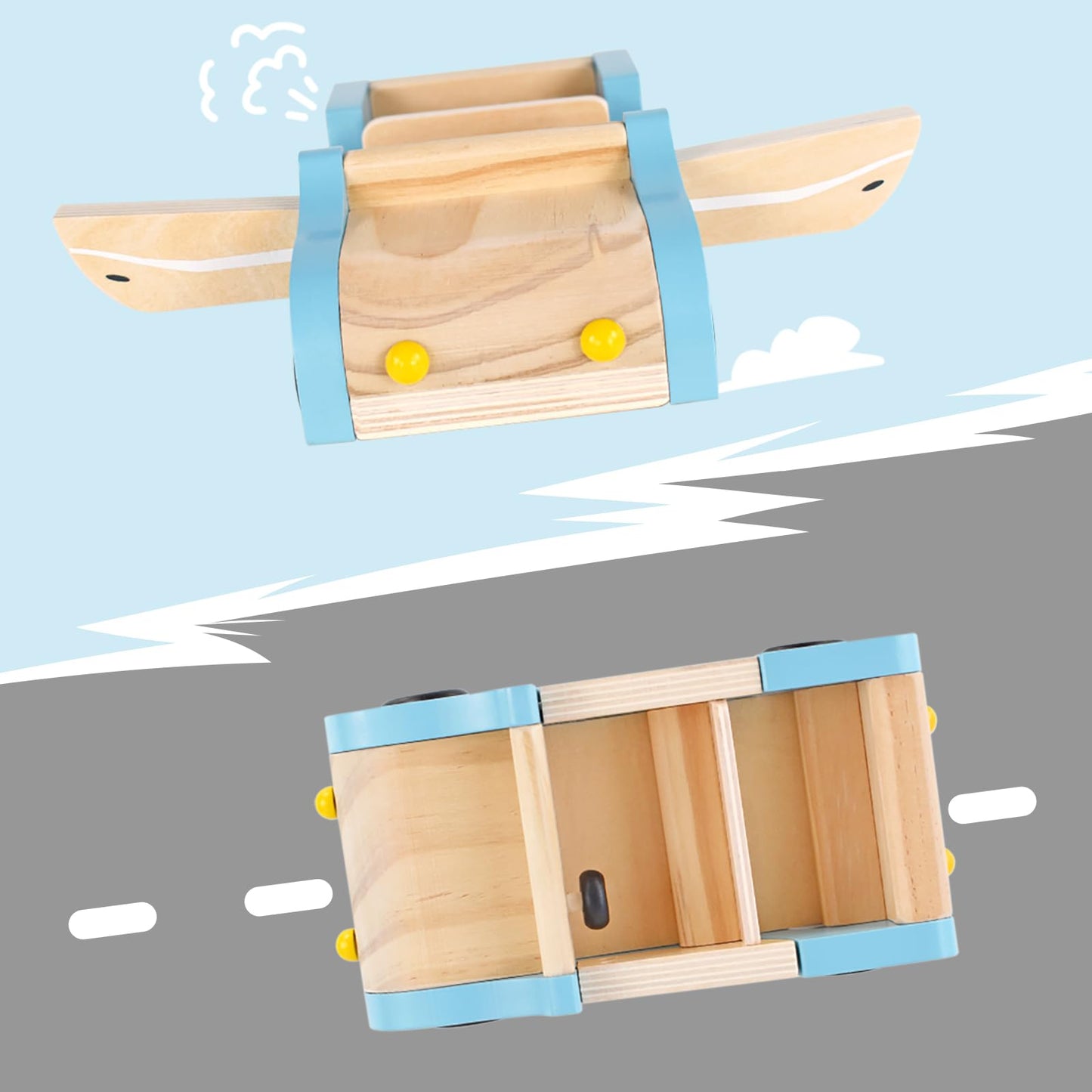 Pairpear Wooden Family Car For Dolls,Wooden Toys Dollhouese Furniture Accessories Playset,Kids Pretend Preschool Play Vehicle To