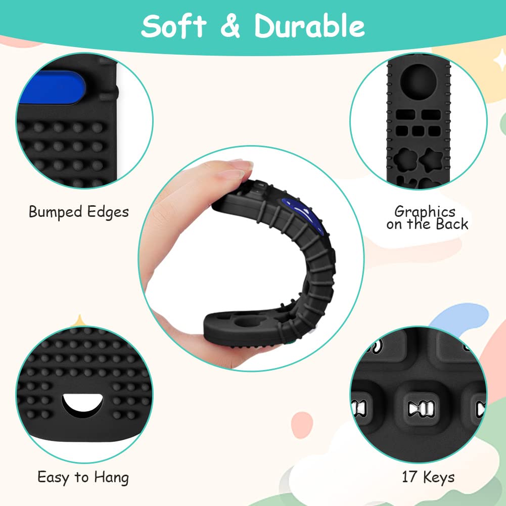 Baby Teether Toys Silicone, Remote Control Shape Teething Toys With Hollow Teether Tube And Pacifier Clip, Silicone Baby Teething Toys For 3 Months+, Bpa Free Baby Teething Toys (Black)