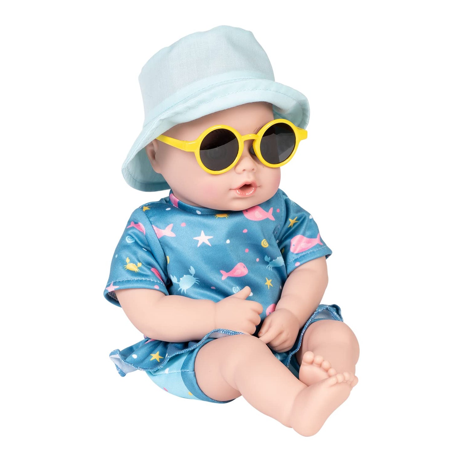 Adora Beach Baby Doll With Sun-Activated Freckles, 13' Toy Doll With Clothes & Accessories Set Like Light Blue Hat And Yellow Sunglasses, Birthday Gift For Ages 1+ - Baby Sunny