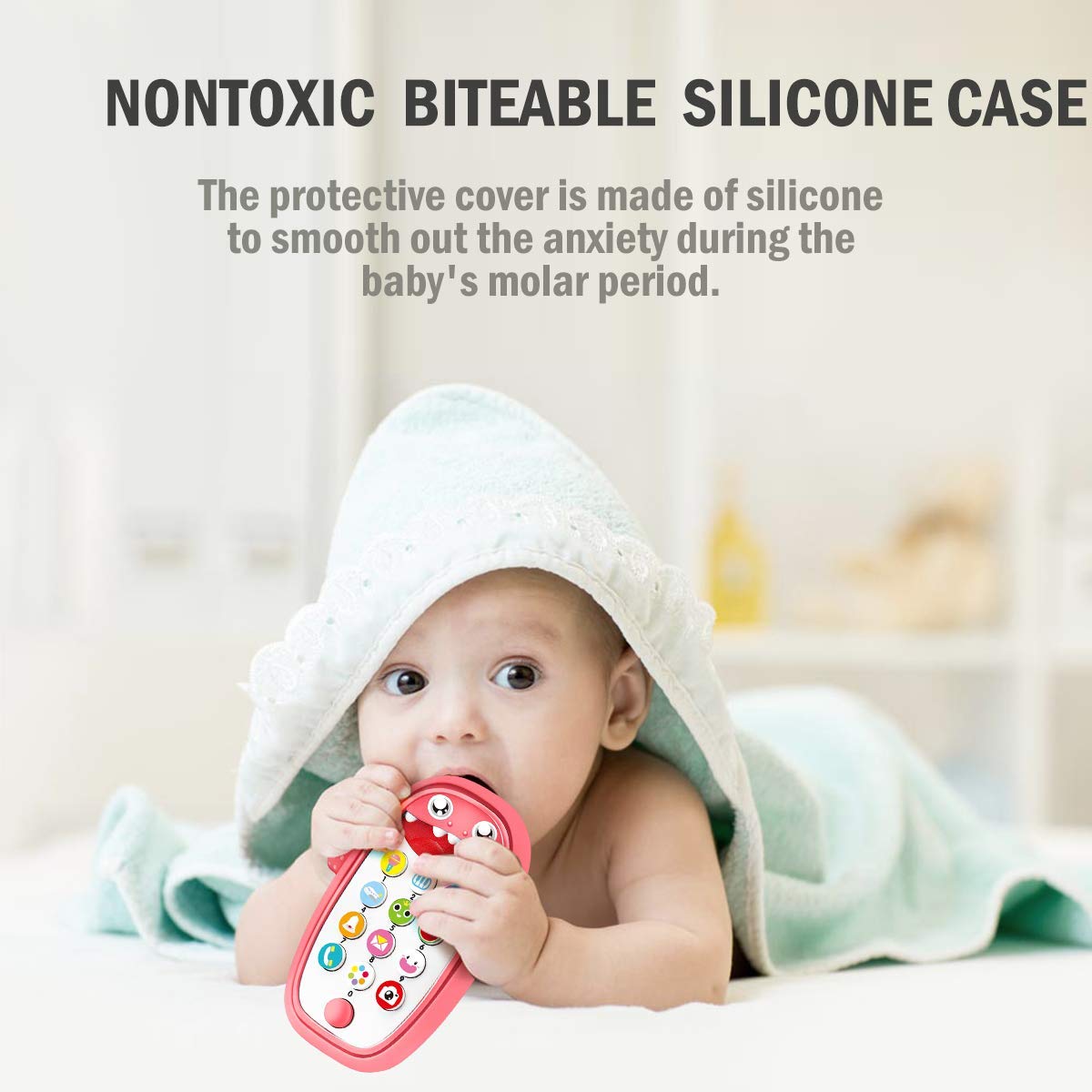 FYYZY Baby Cell Phone Toy for Learning and Play Early Education Telephone with Silicone Teether Cover Music Lights Help Learn Ba