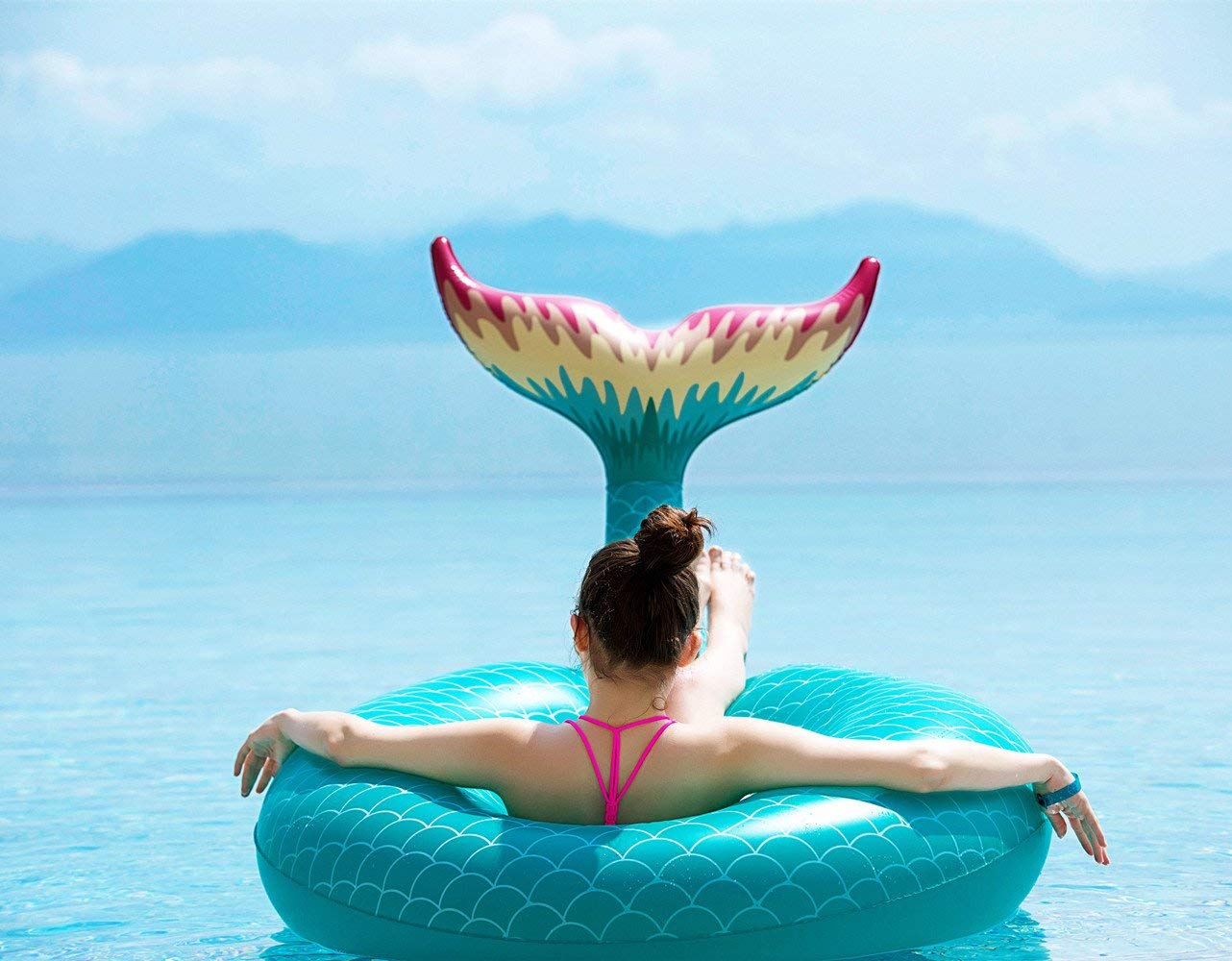 Jasonwell Giant Inflatable Mermaid Tail Pool Float with Fast Valves Summer Beach Swimming Pool Party Lounge Raft Decorations Toys for mature-themeds Kids (Green)