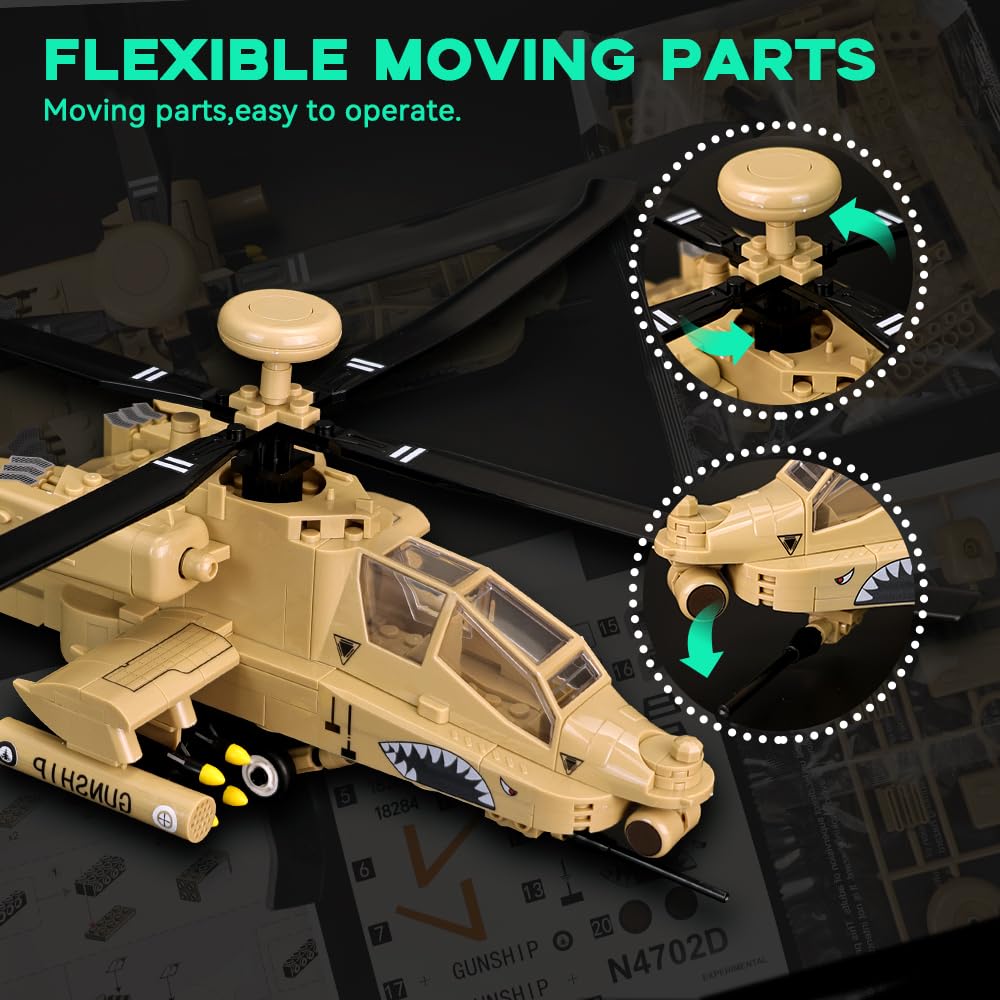ArtorBricks AH-64 Apache Air Military Building Set with Display Stand - 183-Piece Model Kit for mature-themeds Collectors & Enthusiasts enhanced Gift Box Packaging for Holiday & Birthday Present