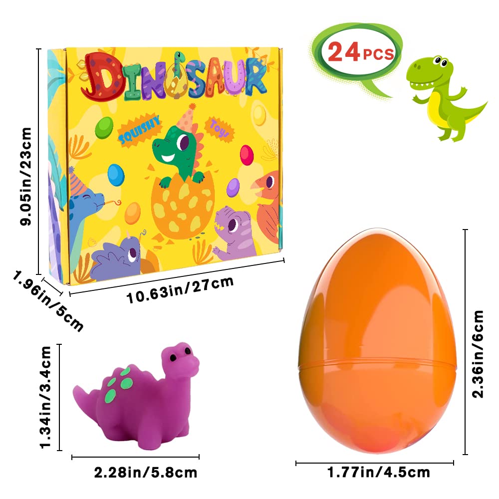 Joicee 24Pcs Dinosaur Squishy Toy Prefilled Easter Eggs, Kawaii Mochi Squishies Stress Relief Toys Filled Plastic Easter Eggs For Easter Basket Stuffers Party Favor Egg Hunt For Kids