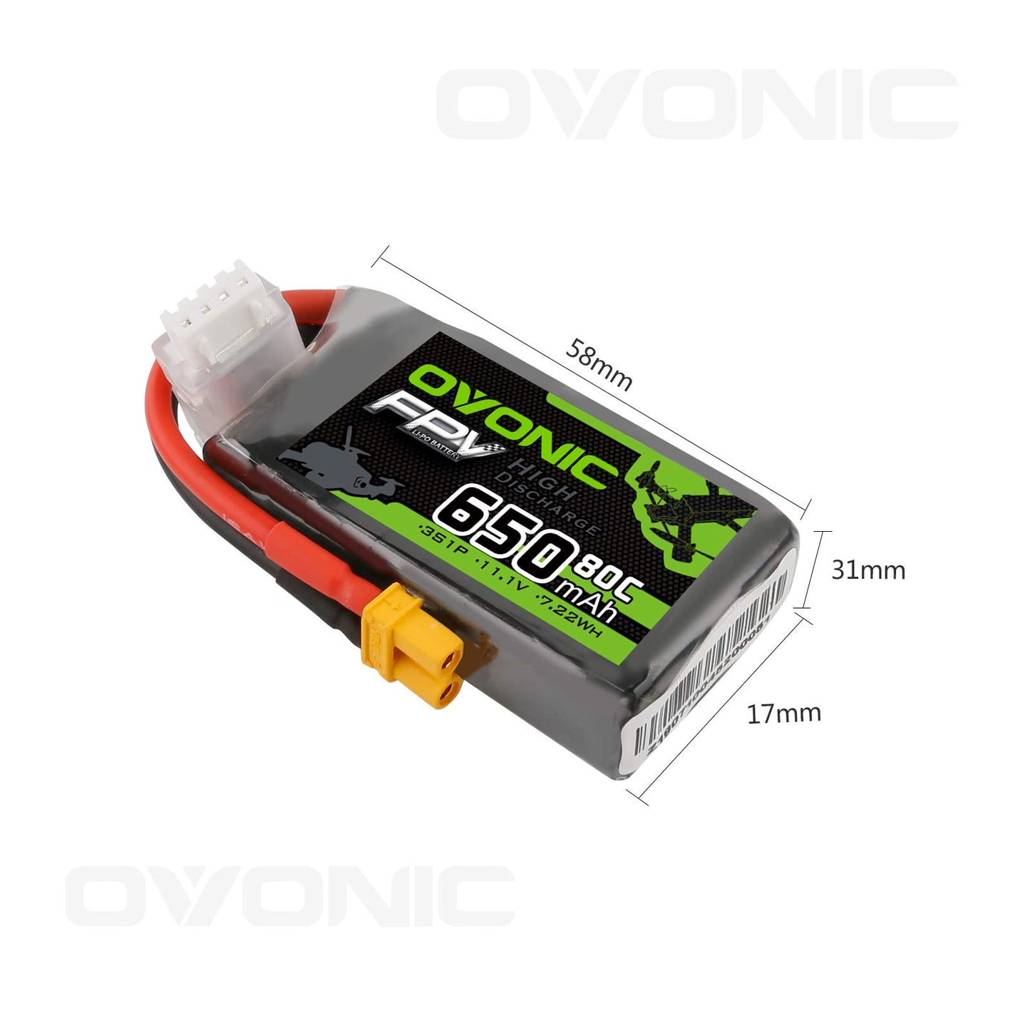 OVONIC 11.1V 650mAh 3S 80C Lipo Battery with XT30 Plug for RC Car Boat Truck Heli Airplane Quadcopter Helicopter Multi-Motor Hob