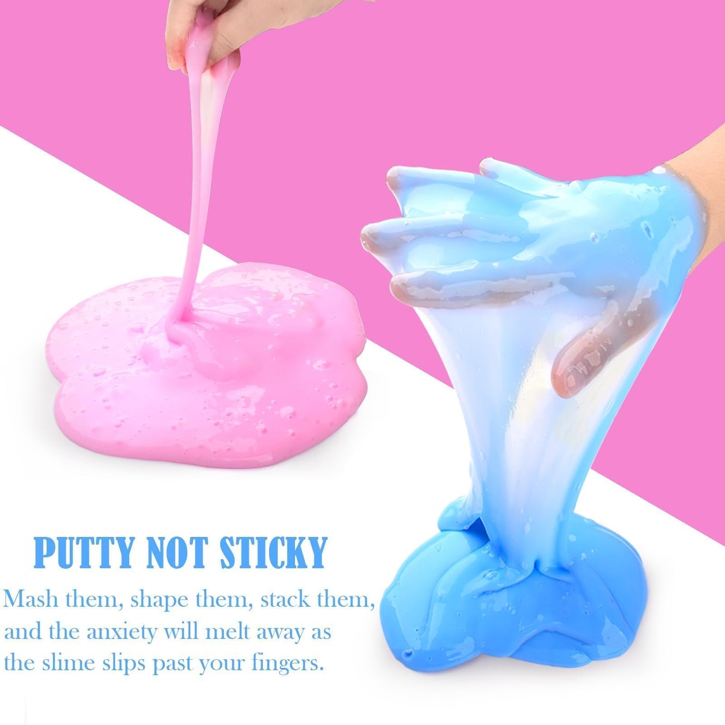 2 Pack Jelly Cube Slime Kit, With Pink & Blue Clear Water Slime, Super Soft & Non-Sticky, Bulk Christmas Slime, Classroom Prize,