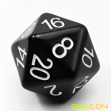 Bescon Jumbo D20 38Mm, Big Size 20 Sides Dice Solid Black, Big 20 Faces Cube 1.5 Inch