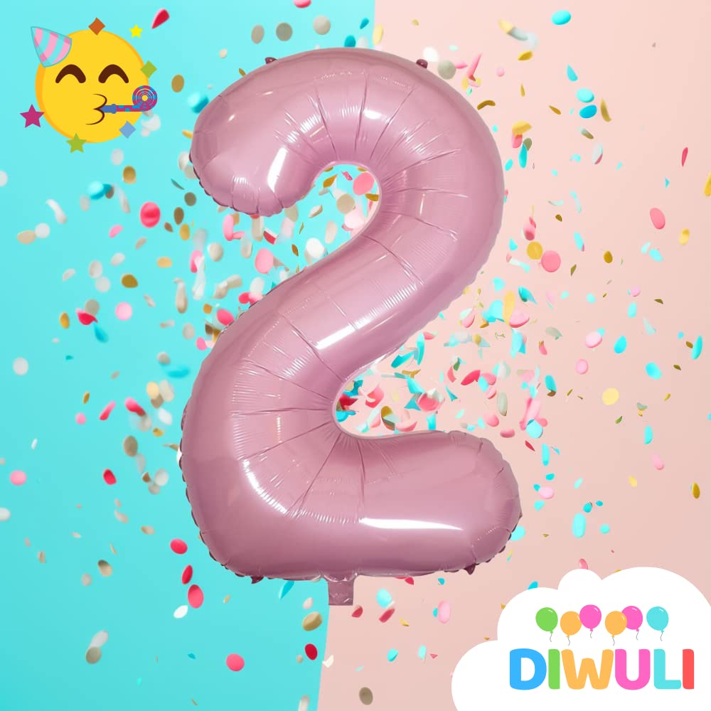 DIWULI Number Balloon - 40 Inch Pastel Pink Foil - Large Number 2 for 2nd Birthday Party Decorations - XX-Large