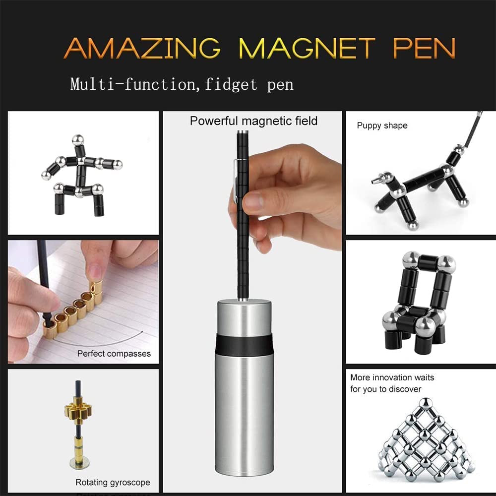 Vywmna Fidget Pen For Adults Kids,Toy Pen Decompression Magnetic Metal Pen, Desk Toys Multifunctional Deformable Magnet Writing Pen(Black)