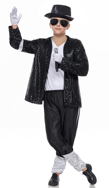 BAURGHOP Kids Dance Star Costume for Boys 80s 90s Pop Stage Outfits for Halloween (4-5 Years)