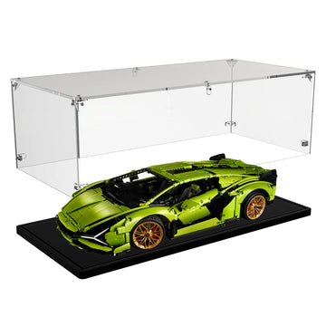 Gemutlich Acrylic Display Case For Lego Model Cars - Interior 24 X12 X 8 Inches, 3Mm Thick, Solid Wooden Base Fit For 42143 4211