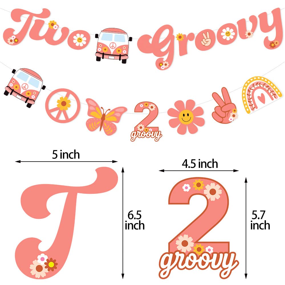 Ushinemi Two Groovy Party Decorations, Hippie Two Groovy Hanging Banner With Boho Garland, Retro Hippie Decor For Kids Girls