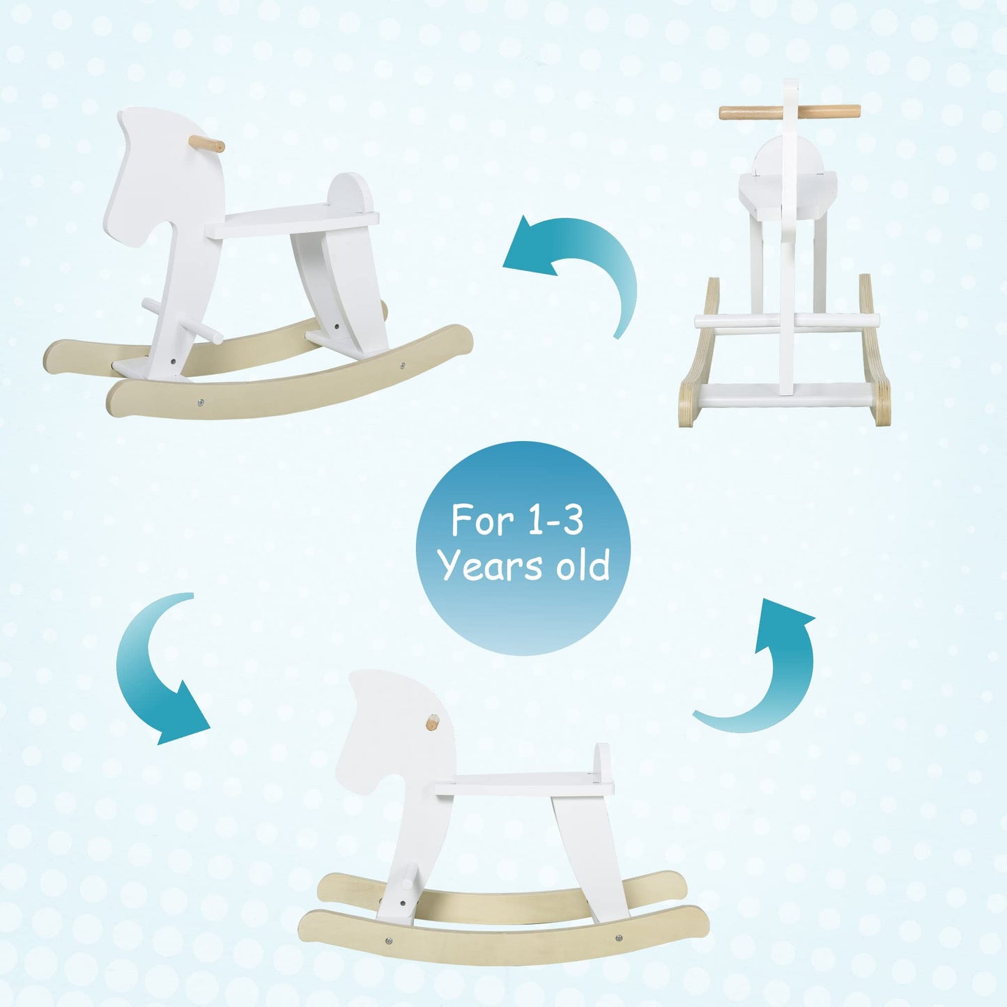 Qaba Wooden Rocking Horse Toddler Baby Ride-On Toys For Kids 1-3 Years With Classic Design & Solid Workmanship, White