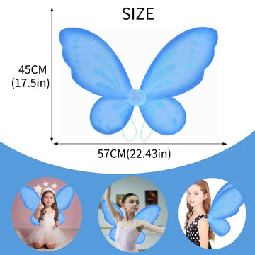 Nenmatte Fairy Girls Wings,Butterfly Wing Costumes For Birhday Party,Sparkle Angel Wings Halloween Costume Dress Up For Kids Women (Blue)