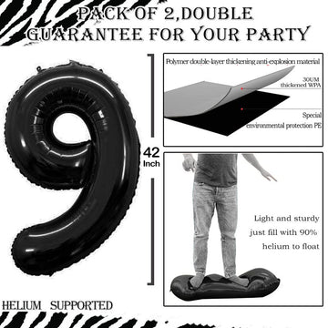 Goer Black Foil Balloons Number 9,Huge Number Balloons For 9Th 19Th 29Th 39Th 49Th Birthday Party Supplies Anniversary Decorations (3 Pcs,42 Inch,32 Inch,16Inch)