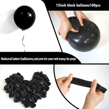 Black Balloons 12 Inch, 100 Pack Black Latex Balloons Helium Quality For Birthday Halloween Graduation Baby Shower Father'S Day