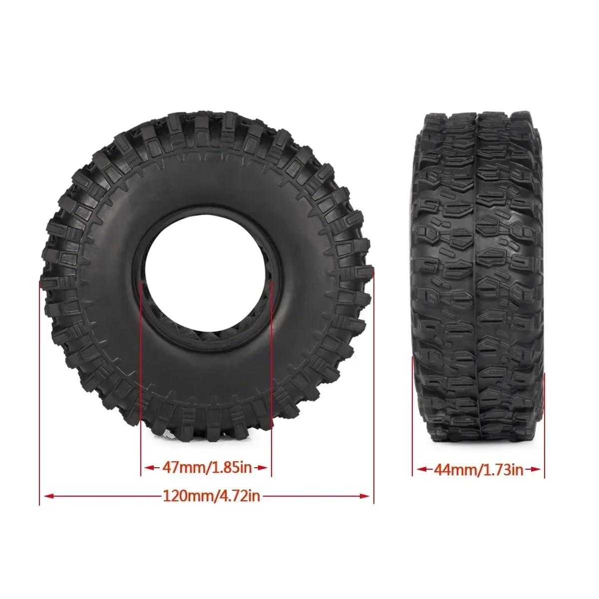 4Pcs Rubber 120x44mm 1/10 RC Crawler 1.9 Tires with Foam Inserts for Gen7 Gen8 SCX10 TRX4 Upgrades (E-120x44mm)