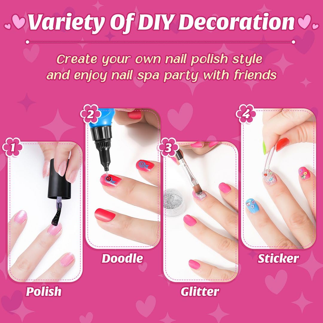 Shemira Nail Art Kit for Girls, Nail Polish Kit for Kids Ages 7-12 Years Old, Ideal Birthday Gift for Girls 7 8 9 10 11 12 Years