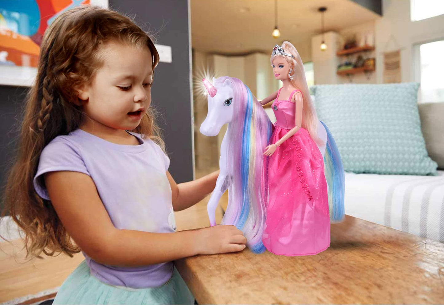 BETTINA Magic Light Unicorn & Princess Doll, Unicorn Toys for Girls 3+, Unicorn Gifts for Christmas Birthday for Kids Aged 3 4 5