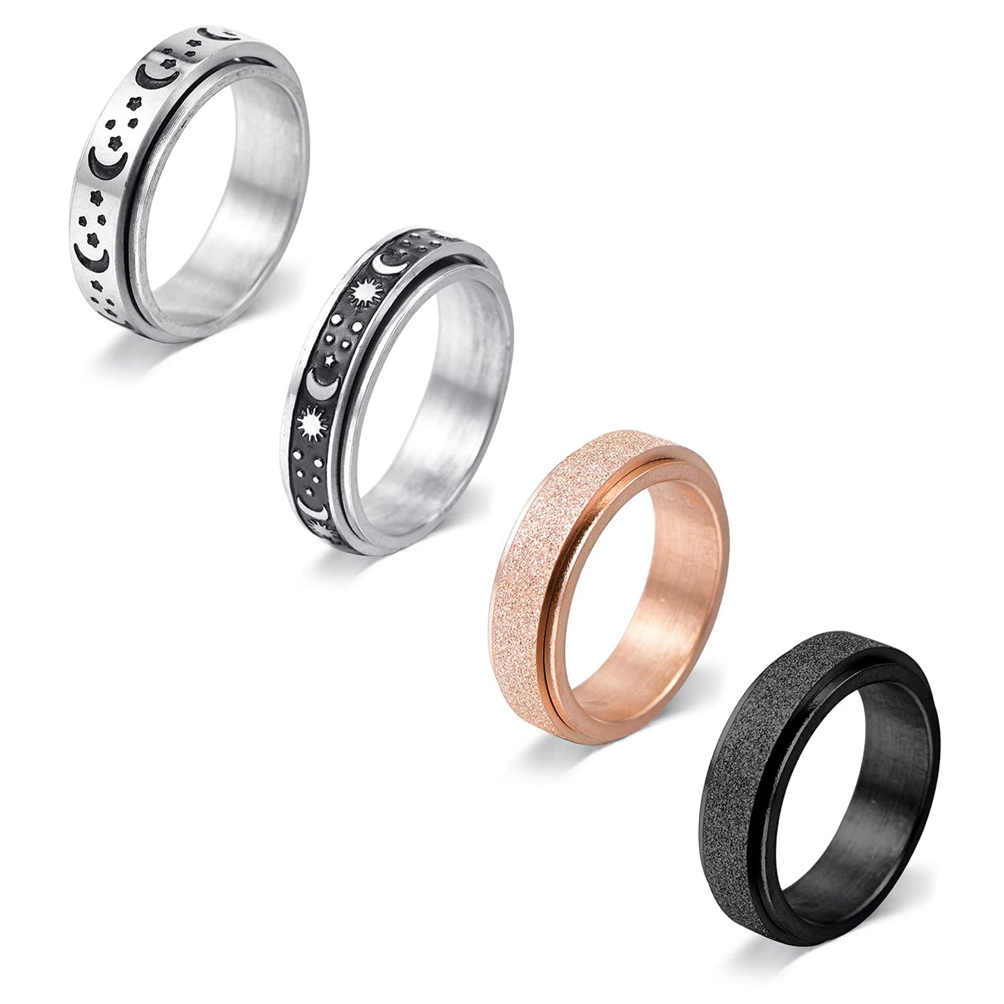 Modrsa Fidget Rings For Women Spinner Rings For Women Fidget Spinner Rings Stress Rings Roller Rings Black Silver Rings For Men Size 8