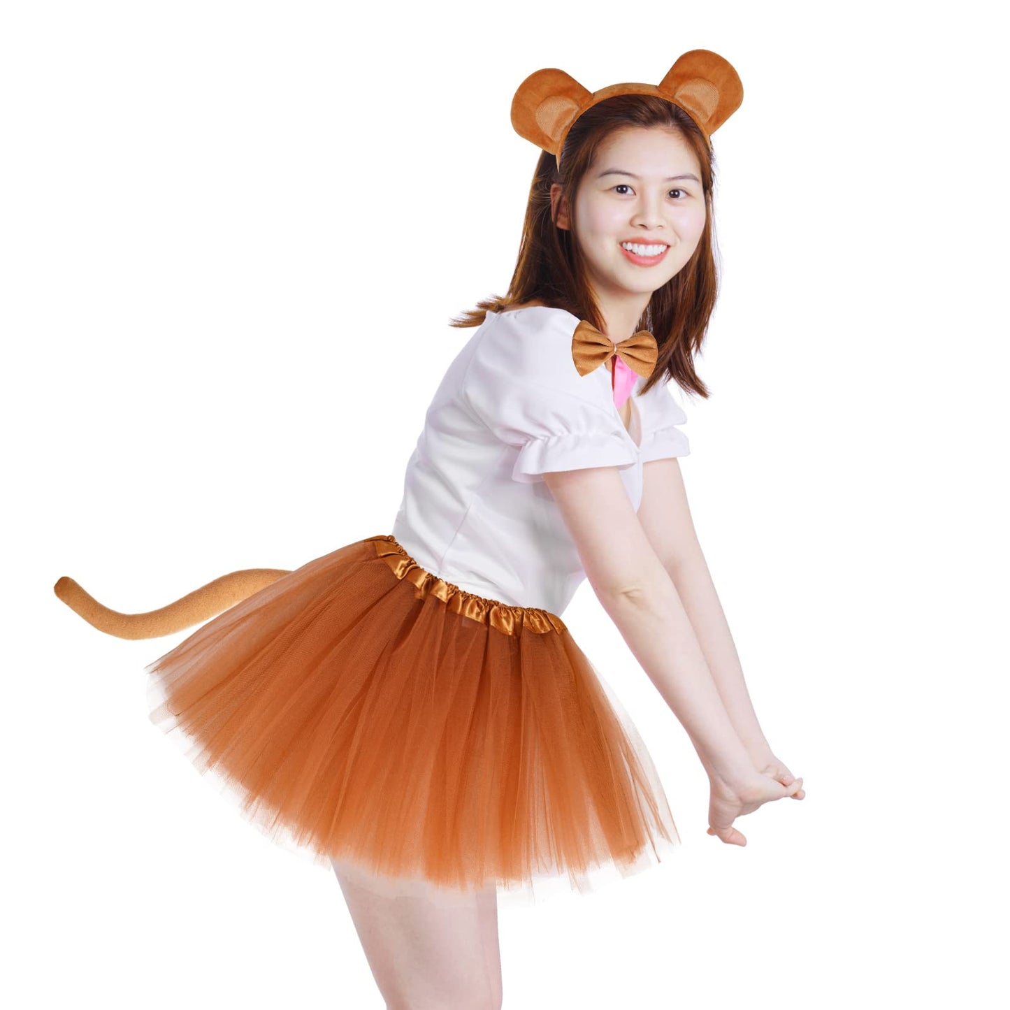 Jmkcoz Animal Monkey Costume Soft Monkey Ears Headband Bowtie Tail Tutu Fancy Costume For Halloween Cosplay Party