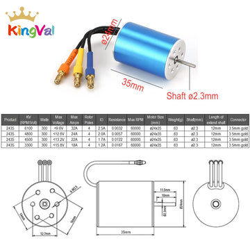 Kingval Replacement 2435 4800Kv Sensorless Brushless Motor Shaft 2.3Mm Compatible With 1/16 1/18 Rc Car