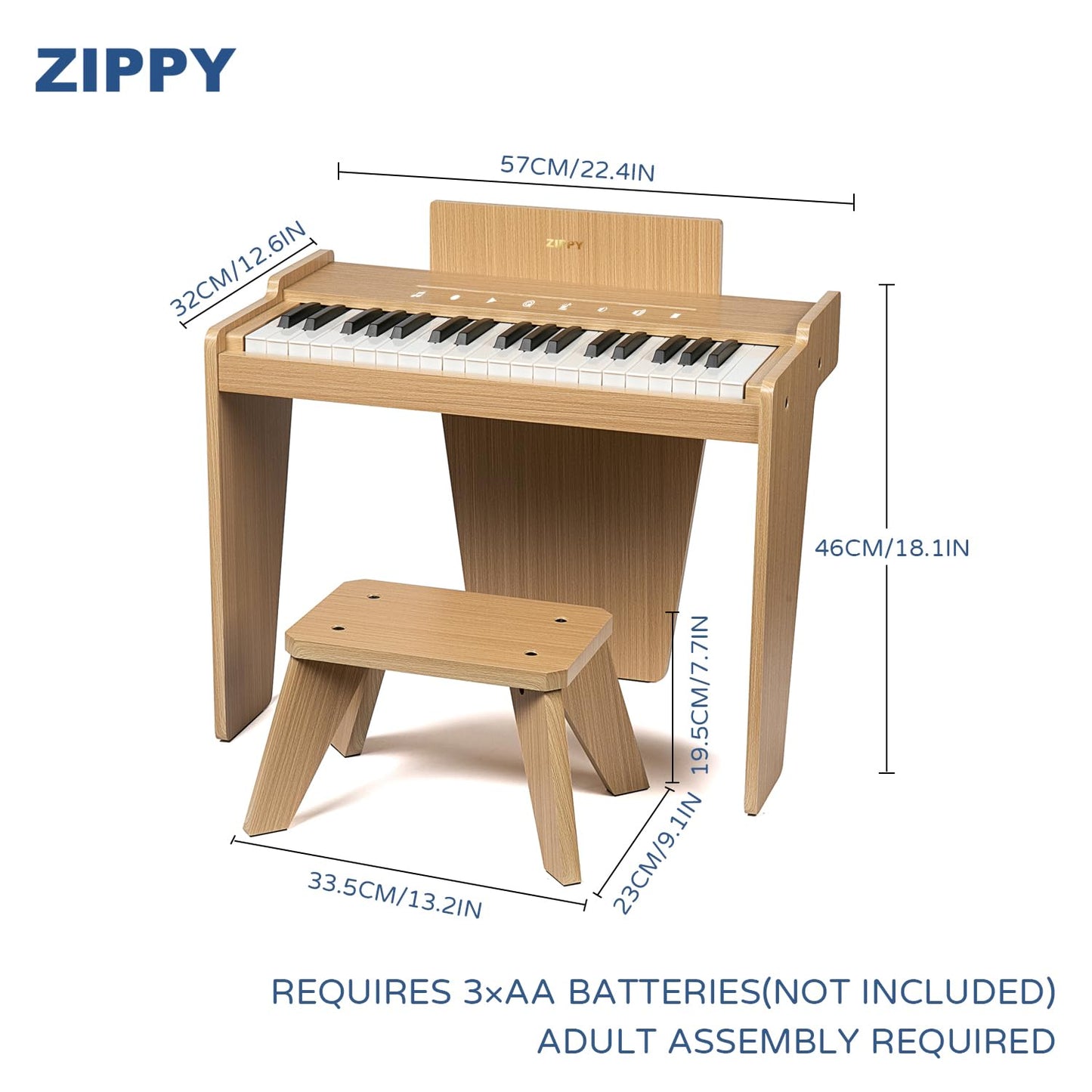 Zippy Kids Piano Keyboard, 37 Keys Digital Piano For Kids, Touch Sensitive Control Panel, Built-In Songs, Volume Adjustable, Mus