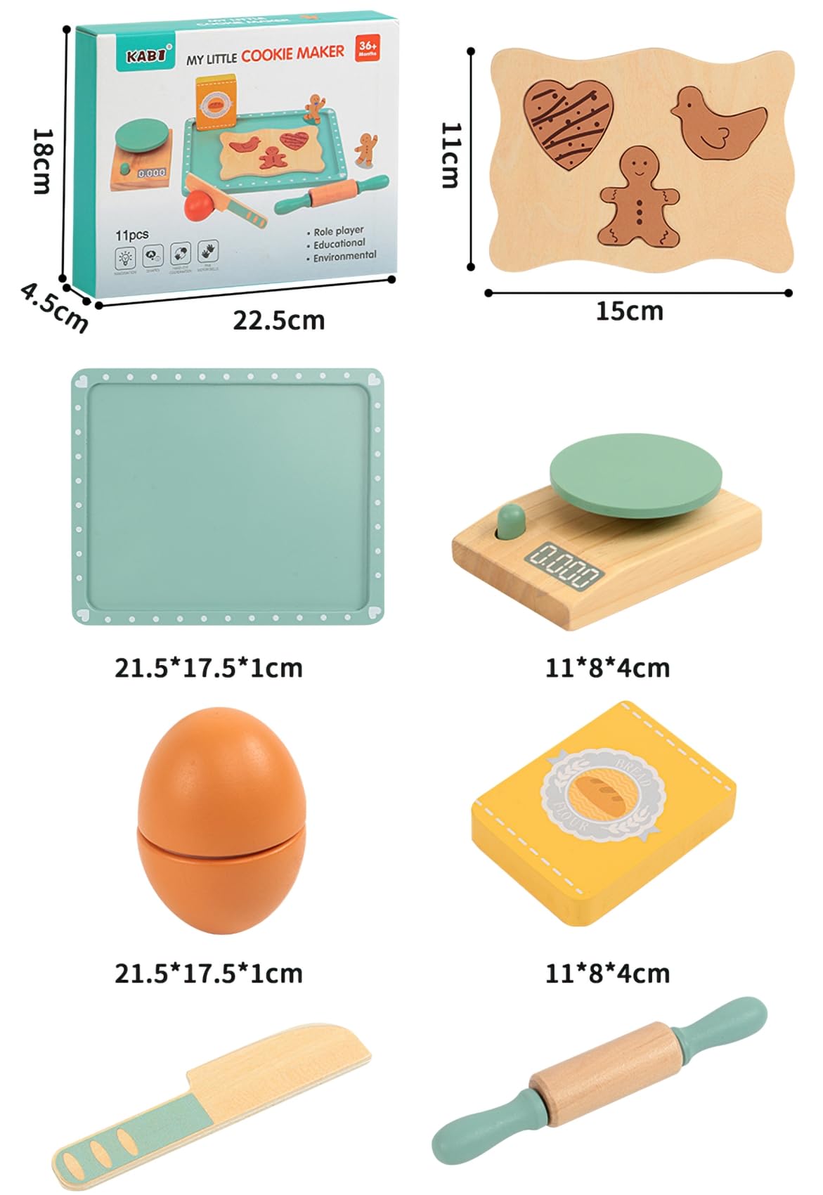 Wooden Cookie Bake Play Food Set, Pretend Play Cookies and Baking for Toddlers, Montessori Play Kitchen Accessories Wooden Food