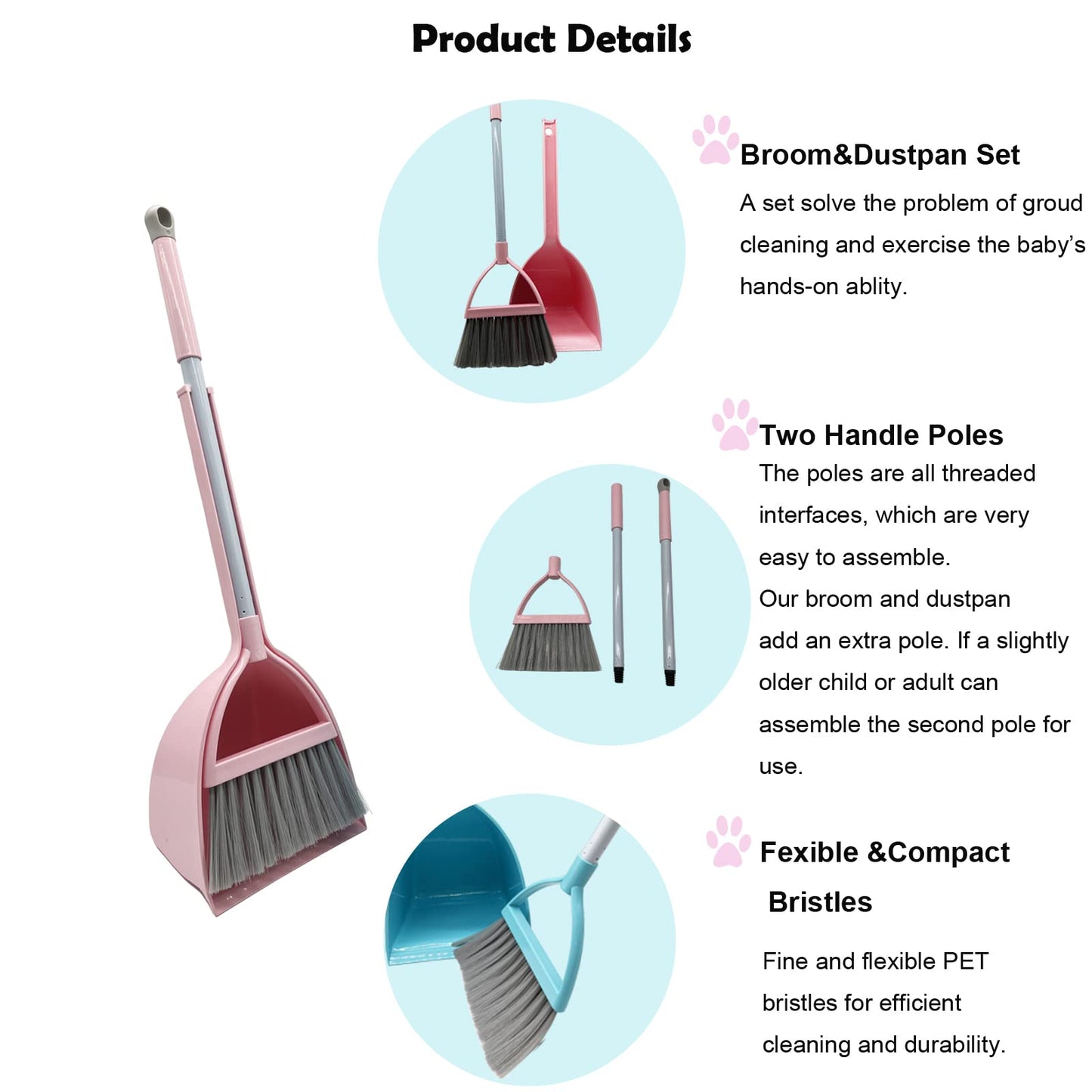 Bsmstone Kids Broom And Dustpan Set-Mini Dustpan And Broom For Children Housekeeping Pretend Play Cleaning Tools Set (Pink)