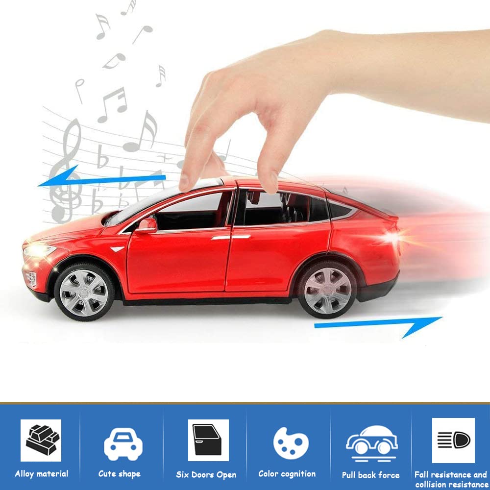 Model X Diecast Car Toy, 1:32 Scale Zinc Alloy Model X Pull Back Vehicles Door Opening With Light, Mini Model X Toy Car Collecti