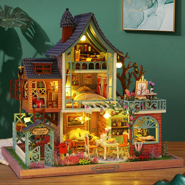Gudoqi Diy Miniature Dollhouse Kit, Tiny House Kit With Music, Miniature House Kit 1:24 Scale, Great Handmade Crafts Gift For Birthday Easter, Jungle Resort