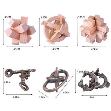Brain Teaser Puzzle for mature-themeds Puzzles Metal Hole Lock mature-themed Educational Toy Jigsaw IQ Puzzle(6 Pack) (Gold)