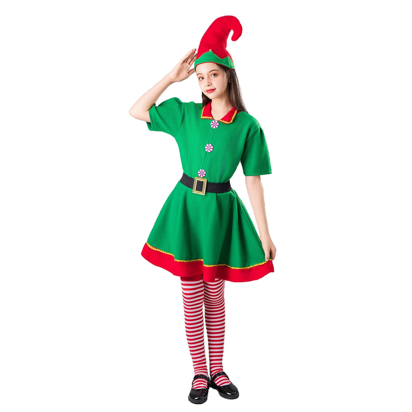 Muimray Christmas Elf Costume For Toddler Baby Boys Girls Santa Costume 4Pcs Set Cosplay Outfit Xmas Clothes Favors Gift (Girl,