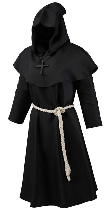 Knelor Kids Monk Friar Hooded Robe Priest Robe Halloween Cosplay Cloak Costume For Boys And Girls