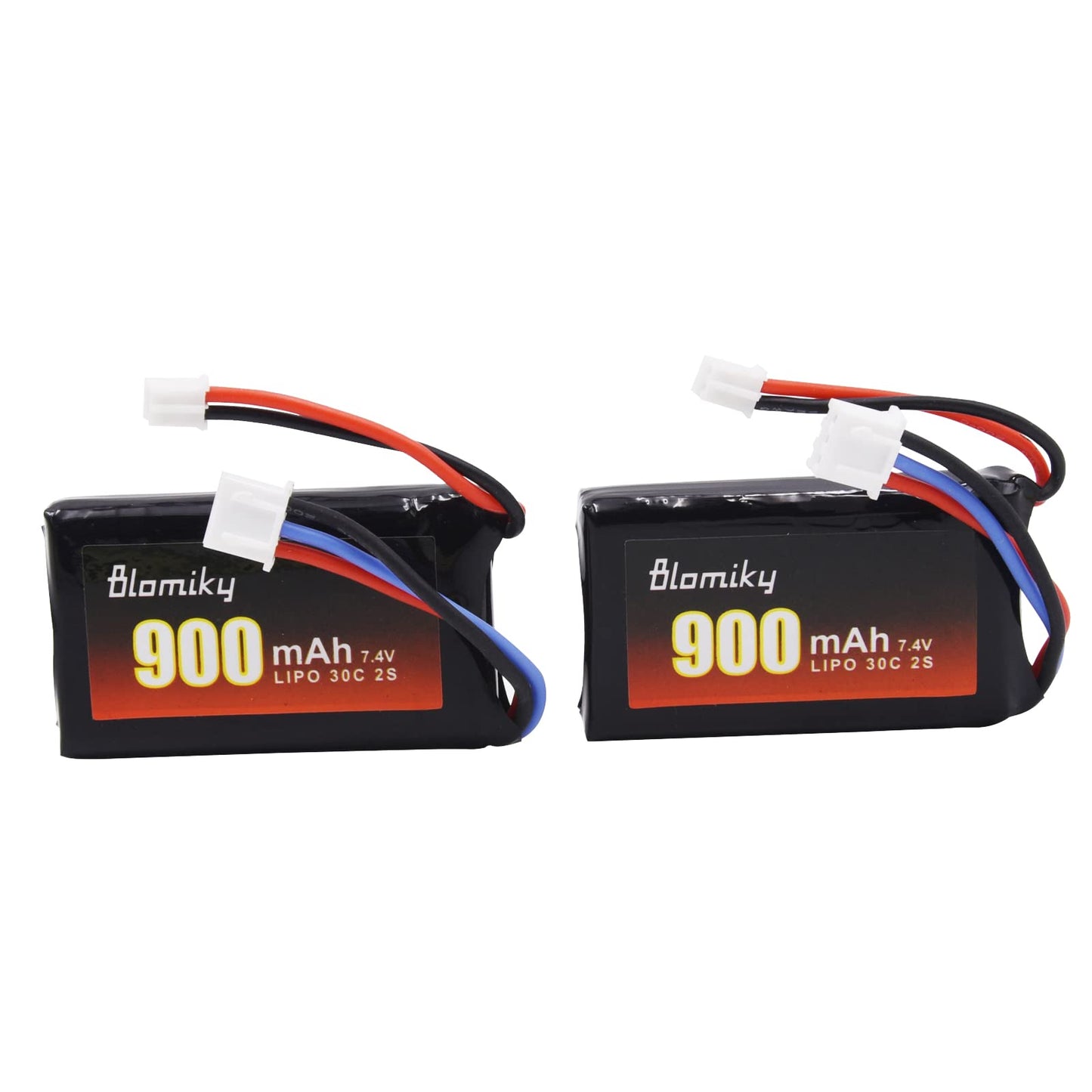 Blomiky 2 Pack 7.4V 2S 900mAh Lithium Rechargeable Battery with PH2.0 Plug Compatible with 1/24 SCX24 RC Cars SCX24 Battery 2