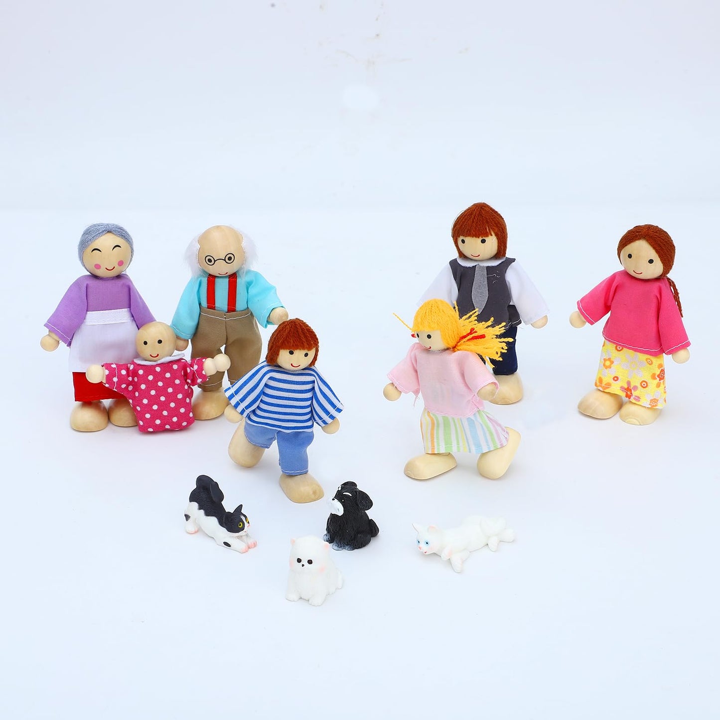Onest 11 Pieces Wooden Dollhouse Family Set Mini People Figures Sets Dollhouse Dolls Wooden Doll Family Pretend Play Figures Accessories For Pretend Doll House Toy