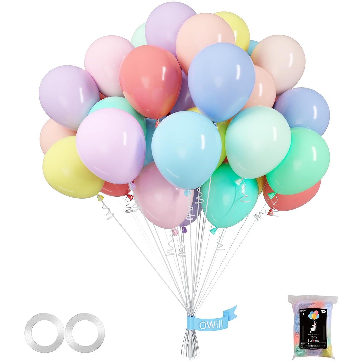 Owill 120Pcs Pastel Balloons 12 Inches Macaron Latex Balloons, Helium Quality For Birthday Baby Shower Wedding Party Supplies Ha