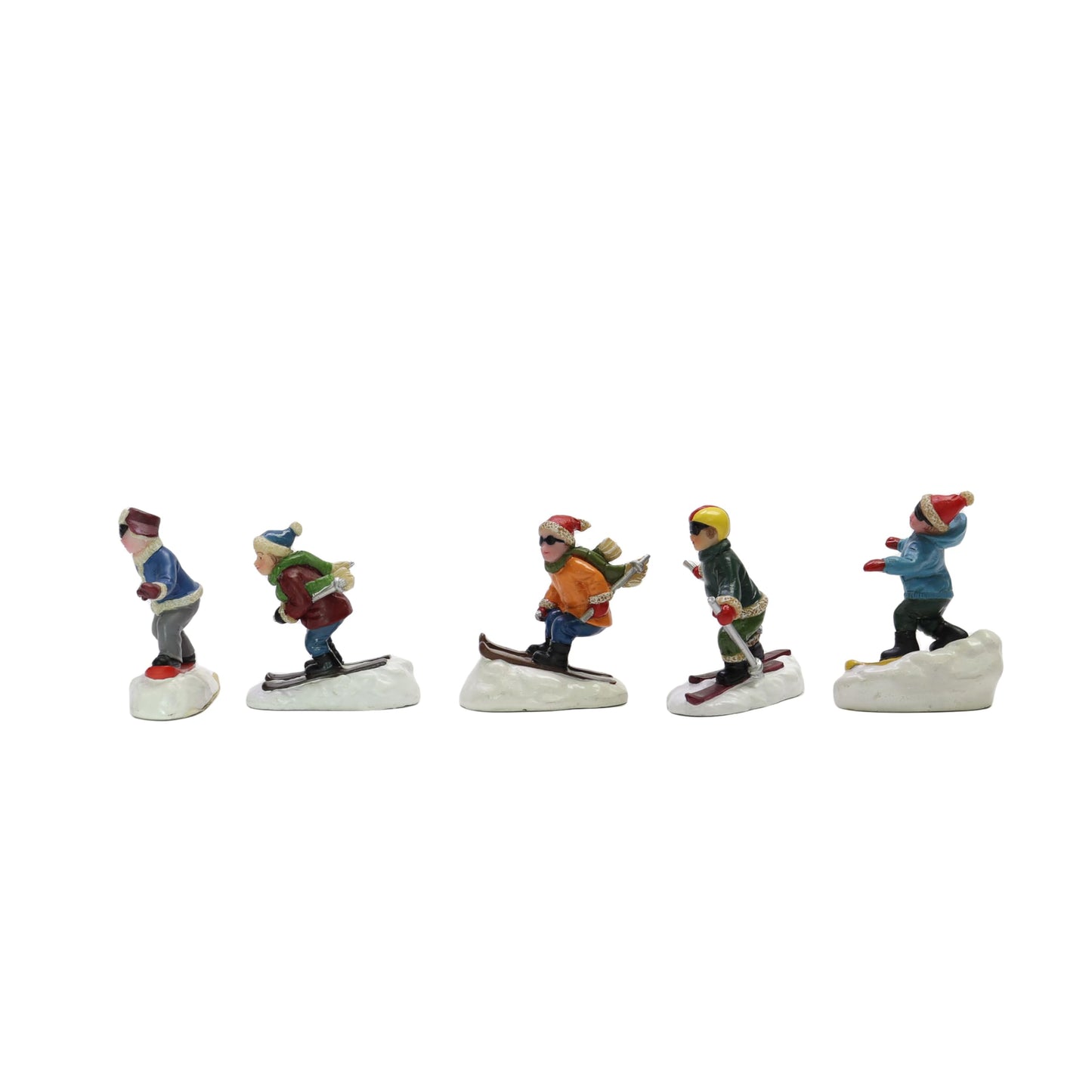 Moments In Time Set Of 5 Hand-Painted Polyresin Christmas Village Skiing Figures