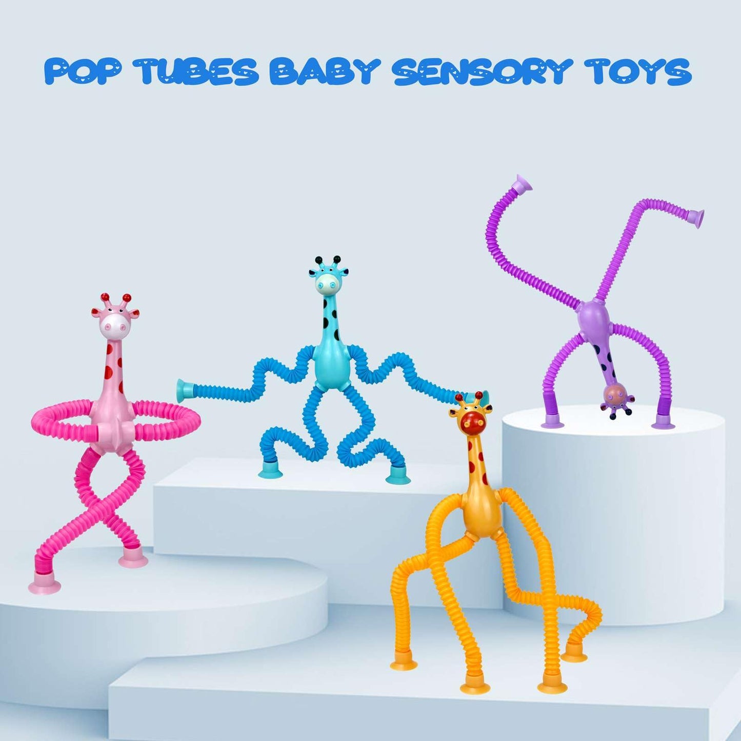 4 Pack Telescopic Suction Cup Giraffe Toy, Pop Tubes Baby Fidget Toys, Fine Motor Skills And Creative Learning, Autism Sensory T