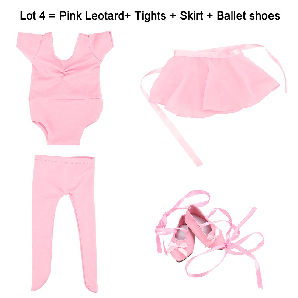 Barwa 18 Inch Doll Clothes Ballet Ballerina Outfits Dance Dress Custume Compatible With 18 Inch Dolls - 4 Pcs Leotard With Tutu Skirt, Tights And Ballet Shoes