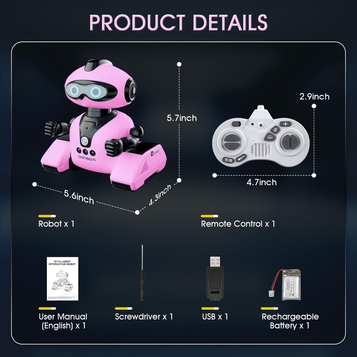 Winthai Robots Toys for Kids, 2.4Ghz Remote Control Robot Toys with Music and LED Eyes for Boys/Girls, RC Toys Gift for 3-12 Yea