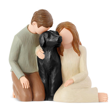 Hensonever Couple With Black Dog Figurines Ornaments, We Are A Family Black Dog Memorials Statues For Dog Lovers